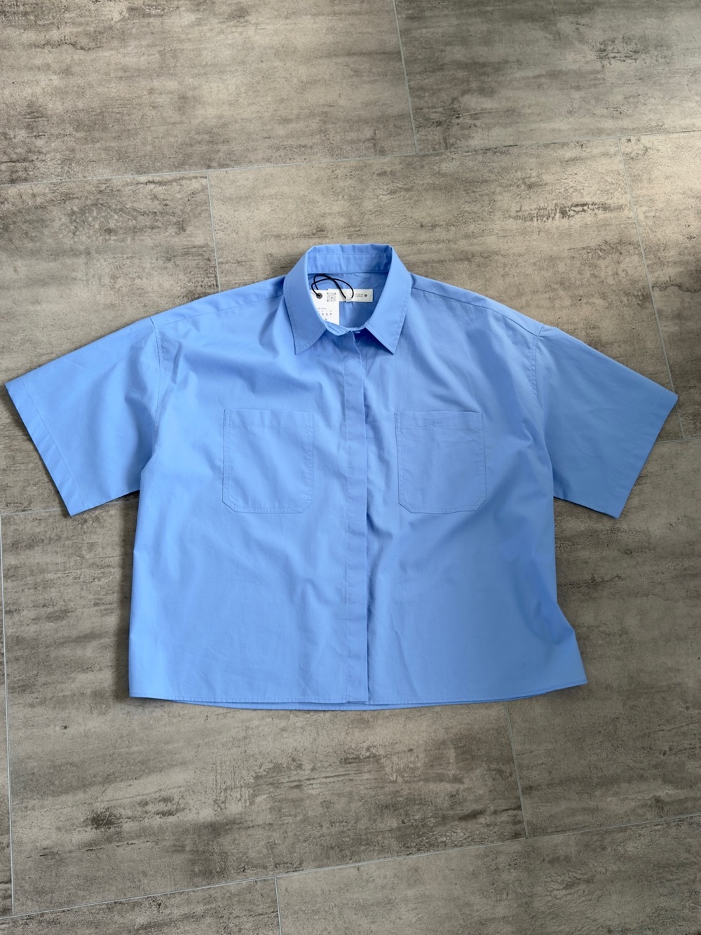 ZARA Women’s Oversized 100% Cotton Short Sleeve Shirt Blue Size S NWT - Picture 4 of 13